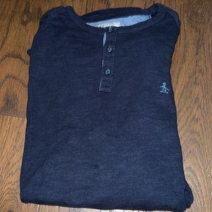 Mens Navy Long Sleeve An Original Penguin Long Sleeve thermal 3 button shirt